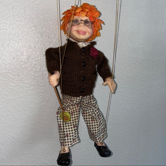 Handcrafted Whimsical Bespectacled Boy Marionette - Picture 1 of 11
